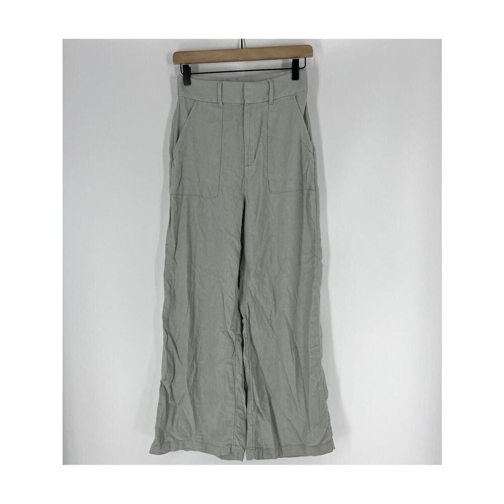 Abercrombie Fitch Pants Size Small Blue Linen Wide Leg High Rise Patch Pocket